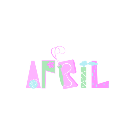 April, inscription in Scandinavian style. Vector drawing for poster, calendar.のイラスト素材