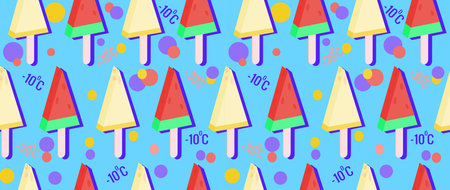 Fruit ice cream made of watermelon and melon seamless pattern. Ice cream on stick for summer...