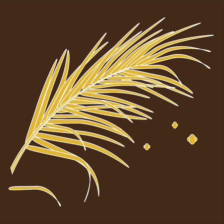 Palm leaves in luxury gold color. Tropical floral illustration on brown background. Vector illustration invitation, souvenir design.のイラスト素材