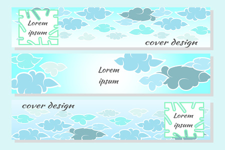 Clouds and sky in Japanese style flat design. Set of modern horizontal design templates for covers, business cards, magazines. Vector illustration.のイラスト素材