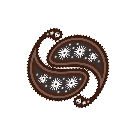 Oriental paisley ornament in gray and brown tones. Stylized yin yang. Vector drawing for packaging, advertising, background design, cafe, restaurant. Feng Shui.のイラスト素材