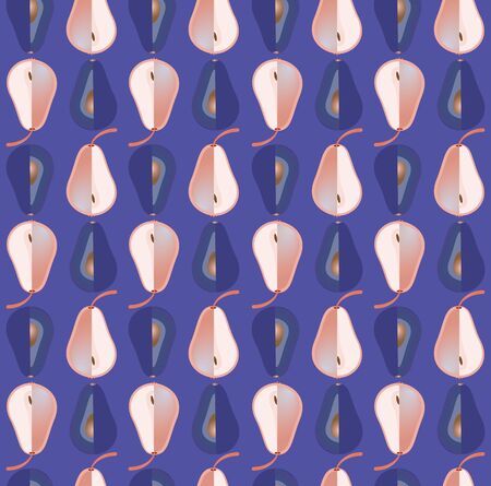 Seamless pattern with avocado and pear in bright colors on blue background. Vector illustration for design textiles, wallpapers, cards, posters, packaging.のイラスト素材