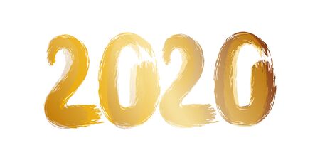 2020 gold brush painted on white background. Vector illustration for Christmas and New Year background design.のイラスト素材
