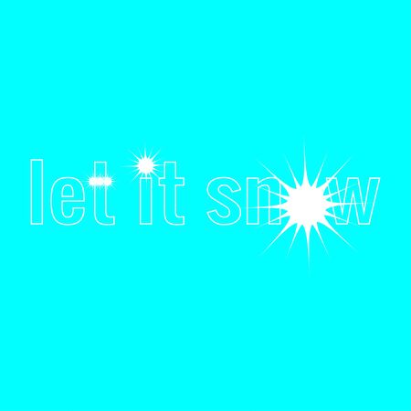 Let it snow artistic lettering for Merry Christmas and Happy New Year holiday card. Vector calligraphy on blue background. Outline letters and snowflakes.のイラスト素材