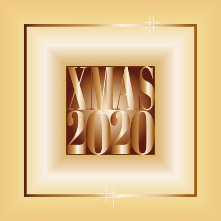 Square poster of Merry Christmas 2020. Gradient metallic background, frame text. Vector illustration for design greeting cards, congratulations, flyers.のイラスト素材