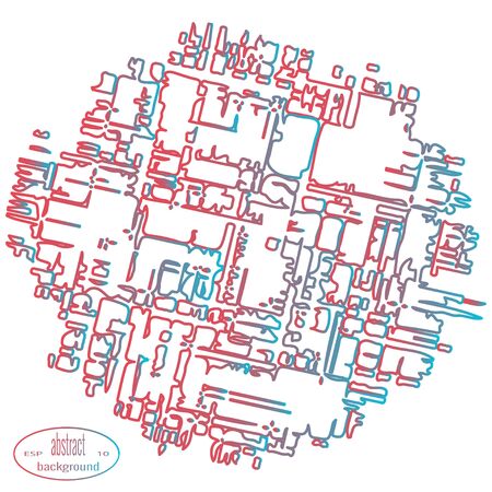Abstract city map icon in shape of circle. Vector illustration with contours of objects in gradient pink and blue colors on white background.のイラスト素材