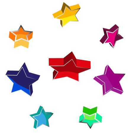 Set of multicolored 3D stars of different sizes on white background. Vector illustration, isolates for design backgrounds.のイラスト素材