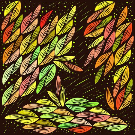 Floral pattern with colorful autumn leaves on dark background. Vector illustration for textiles, packaging, advertising, invitations, business cards, social networks design.のイラスト素材