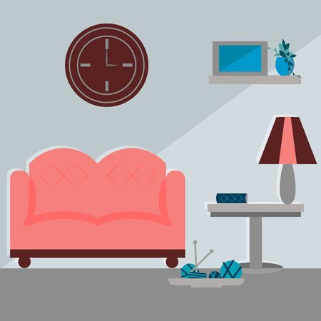 Cozy home interior of living room. Vector illustration in flat style. Template for design of interior design in trendy colors.のイラスト素材