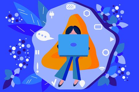 Stay at home, create comfortable conditions for online work, study, hobbies, communications. Your apartment is your office, work at home is freedom in comfortable area at any time. Vector illustrationのイラスト素材