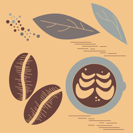 Set of coffee cappuccino, coffee beans, leaves. Vector illustration for designのイラスト素材
