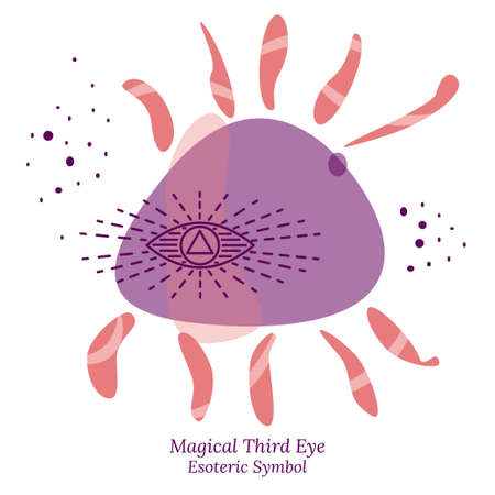 Abstract image of magical third eye, symbol of soul in esoteric science. Illustration of magic session, look into future, connection with universe. Vector drawing for tarot cards, social pages, groupsのイラスト素材