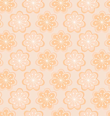 Seamless floral pattern of flowers with petals and stamens. Vector illustration for wallpaper, textile, background in pink pastel colors.のイラスト素材