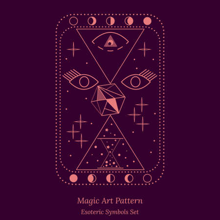 Esoteric symbol of opening third eye of the soul. Science Illustration, look into universe concept. Vector outline drawing style design for tarot cards, social networks, groups, web pages.のイラスト素材