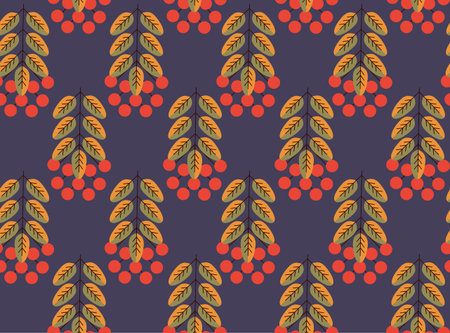 Autumn background, fall leaves, rowan berries. Seamless vector background for advertising, sales in...