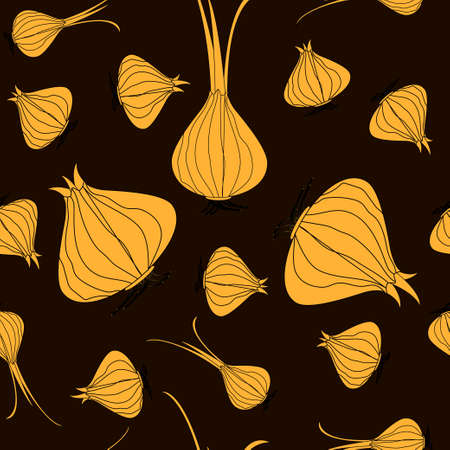 Halloween onion and garlic pattern. Onions and garlic protects from evil spirits. Vector seamless illustration for Halloween background design.のイラスト素材