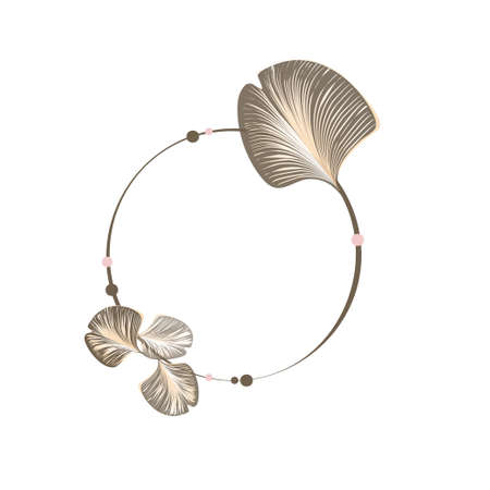Tropical ginkgo biloba leaves frame in trendy pink and brown. Vector illustration.のイラスト素材