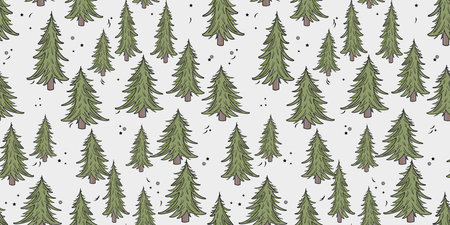 Forest seamless pattern, fir trees, hand drawn. Vector illustration.