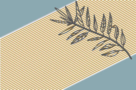 Floral decor, branch of plant from above on colored paper, patchwork background. Vector illustration in minimal flat style for design, banner, text.のイラスト素材