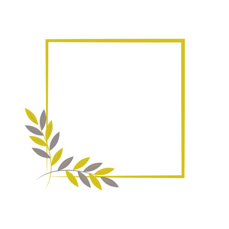 Frame in form of square, floral decoration. Board is decorated with branches with leaves, twigs. Vector illustration for holiday, wedding design, valentine's day, sports competition winner, diplomaのイラスト素材