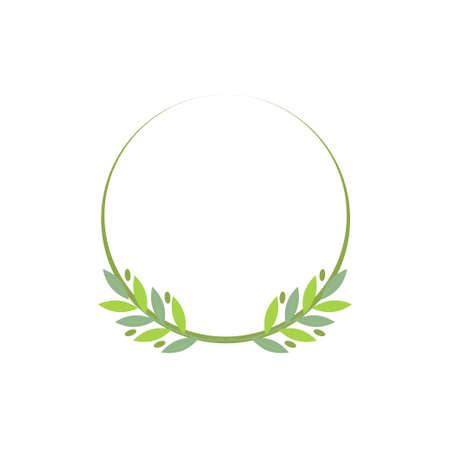 Frame in form of circle, floral decoration. Board is decorated with olive branches with fruits. Vector illustration for holiday, winner of sports competitions, diplomaのイラスト素材