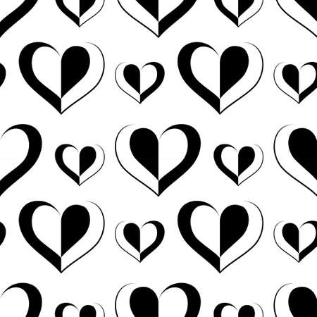 Graphic pattern black contour ink heart of different sizes. Seamless graphic vector pattern for background design for wedding, Valentine's Day, birthday, on textiles.のイラスト素材