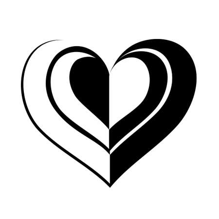 Romantic banner contour heart of black color on white background. Graphic sketch, isolate for logo. Vector illustration for cards, congratulations, wedding invitations, Valentine's Day.のイラスト素材