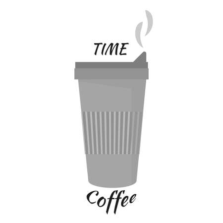 Hot coffee in disposable takeaway cup. Lunch time, coffee time. Vector color illustration on white background.のイラスト素材