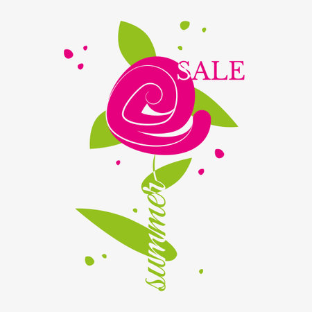 Banner for advertising summer sales. Decorative rose flower and text. Vector illustration for the market, magazines, advertising.のイラスト素材
