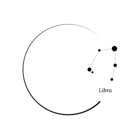 Round frame, wreath and Zodiac sign Libra. Vector illustration for advertising design, astrological, esoteric, magical seances, personality researchのイラスト素材