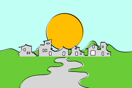 Little village banner - Simple illustrationのイラスト素材