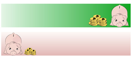 Piggy - Save your money - pink pig vector illustration, cartoon style - web bannerのイラスト素材
