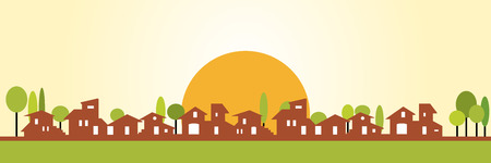 Little village silhouette - Warm colorsのイラスト素材