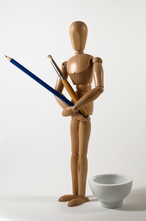 Painter manikin with brush and pencil - Artist conceptの写真素材