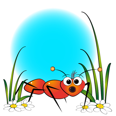 Red ant and daisy - Card for kids - Scrapbook and labels usefulのイラスト素材