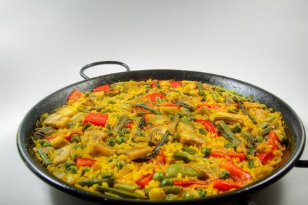 Traditional Spanish rice: Paella and vegetables - Vegetarian recipeの写真素材