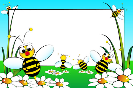 Kid scrapbook with bees and white daisies - Photo or message frames for   childrenのイラスト素材