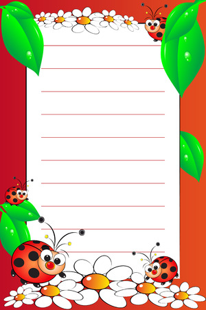 Kid notebook page with ladybugs and white daisies - Lined page for childrenのイラスト素材