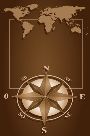 Map world and blank frame with compass rose, vintage styleのイラスト素材