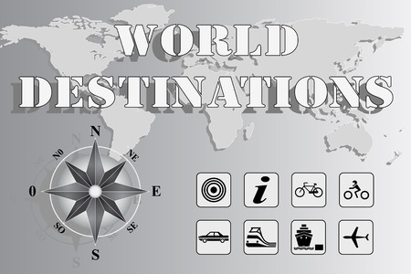 World map with compass rose and travel icons - World Destinationsのイラスト素材