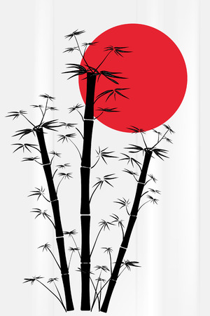 Bamboo silhouette with red sun - Japanese styleのイラスト素材