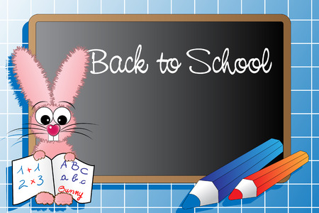 Back to school with a pink rabbit and pencilsのイラスト素材