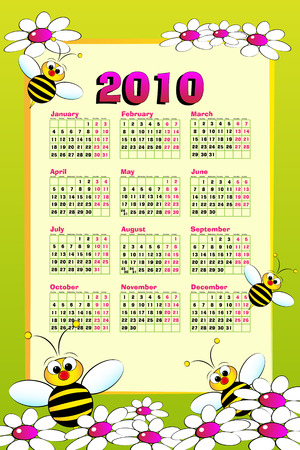 2010 Kid calendar with bees and daisies - Cartoon styleのイラスト素材