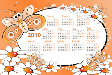 2010 Kid calendar with butterflies and daisies - Cartoon styleのイラスト素材