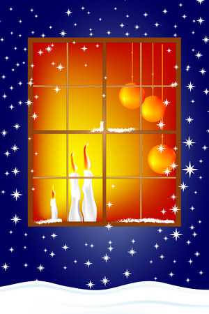 Classic Christmas card with windows, candles and snowflakwes - Eveのイラスト素材