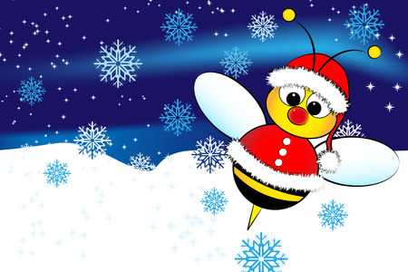 Christmas card for kids with a Santa Claus Bee and snowのイラスト素材