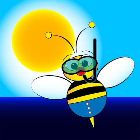 Bee on holiday at the sea with scuba mask and snorkelのイラスト素材