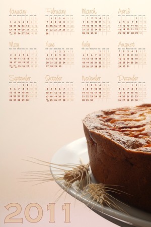 2011 calendar with apple tarte, food themeの写真素材