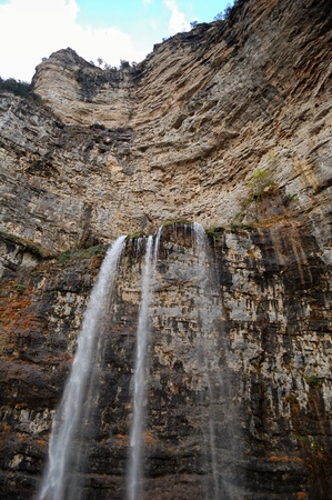 Spain, region of Castilla La Mancha, source of the Mundo River, detail of "El Chorro"の写真素材