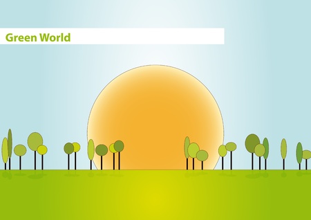 Brochure cover with green field and treesのイラスト素材